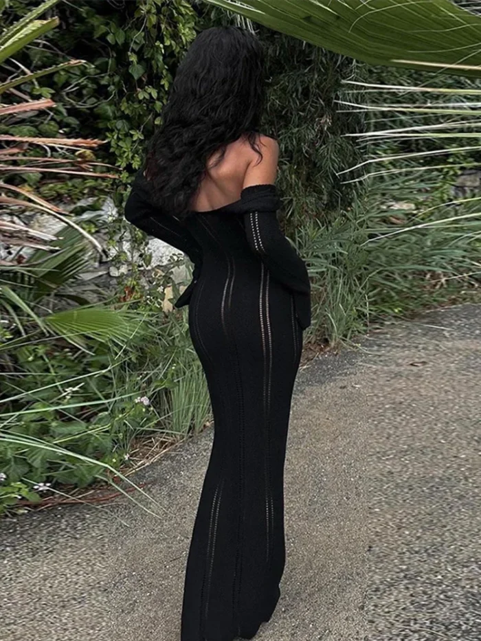 Black Long Sleeve Bodycon Maxi Dress