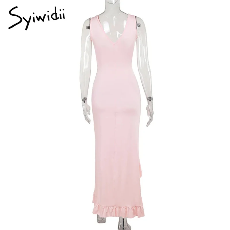 kf-Sfb139aec99044432812cfa2d04a2883ey-Syiwidii-Sexy-Dresses-for-Women-V-Neck-Sleeveless-Ruffles-Side-Slit-Maxi-Dress-Elegant-Temperament-Birthday
