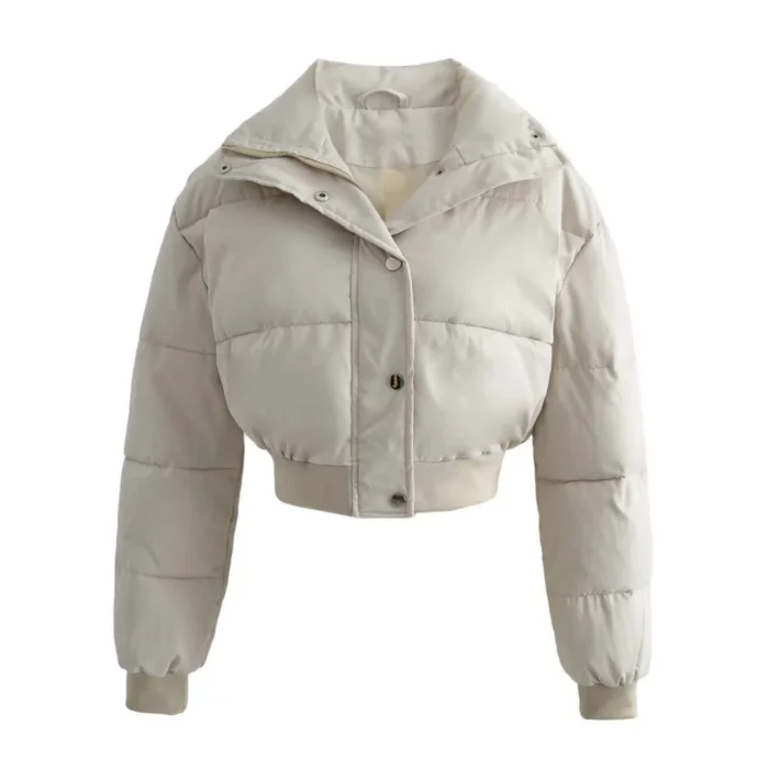 White Cropped Puffer Jacket