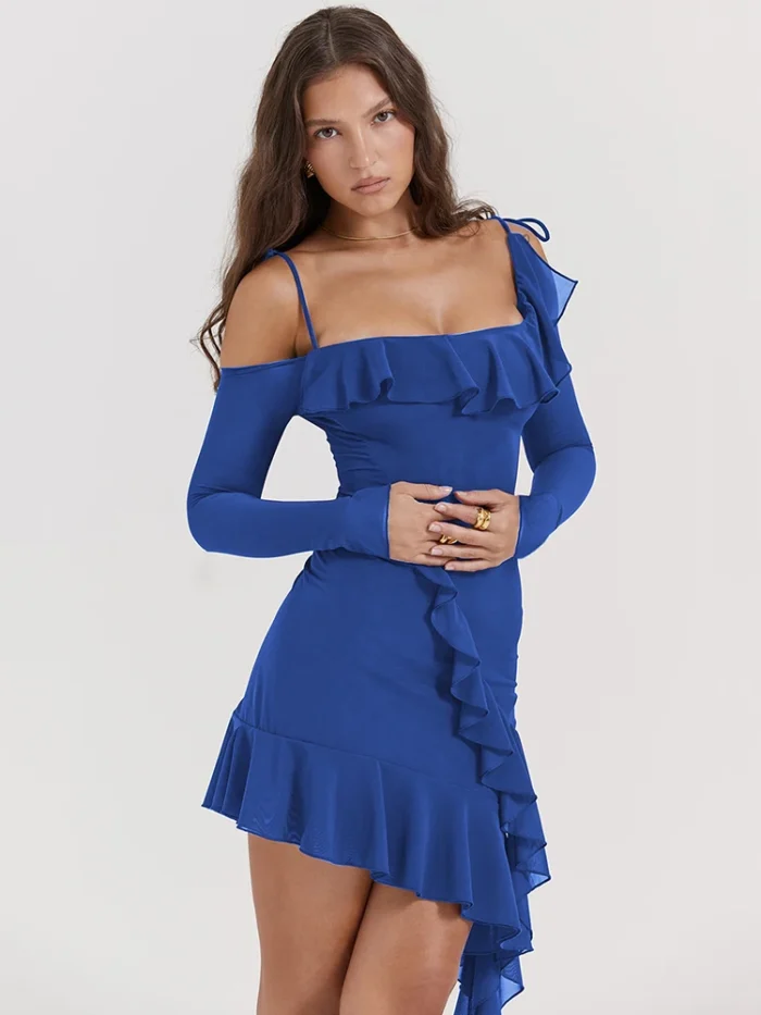 Blue Ruffle Mini Dress