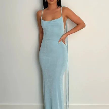 Blue Backless Maxi Dress