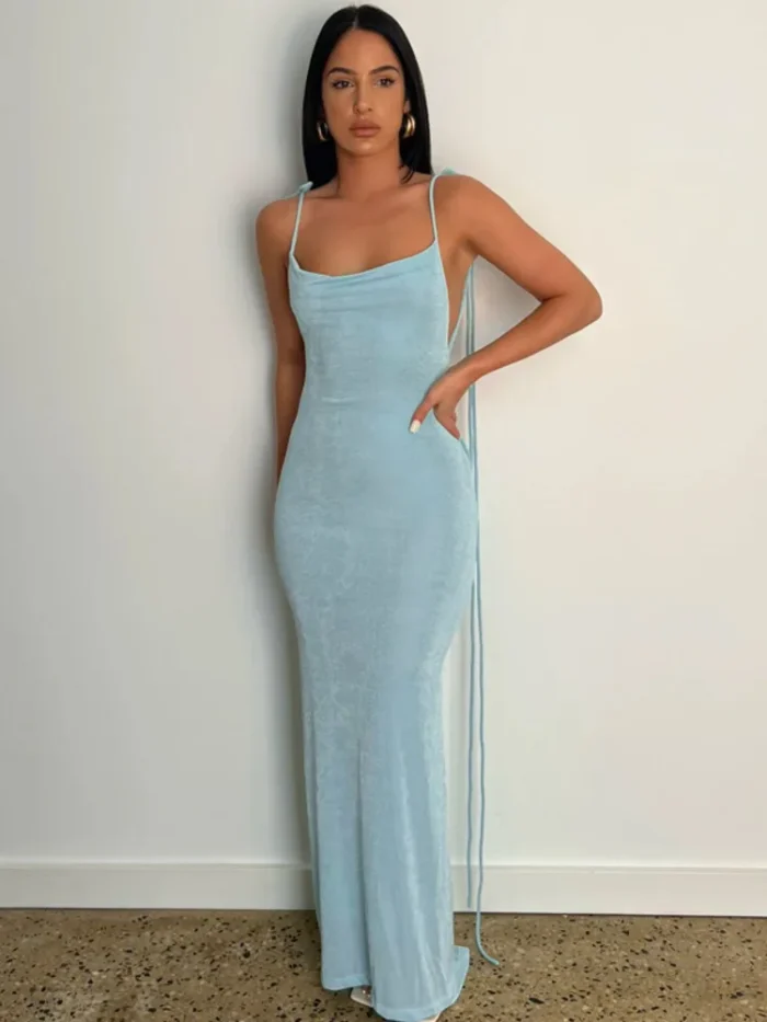 Blue Backless Maxi Dress