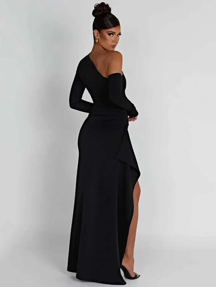 Long Sleeve One Shoulder Maxi Dress