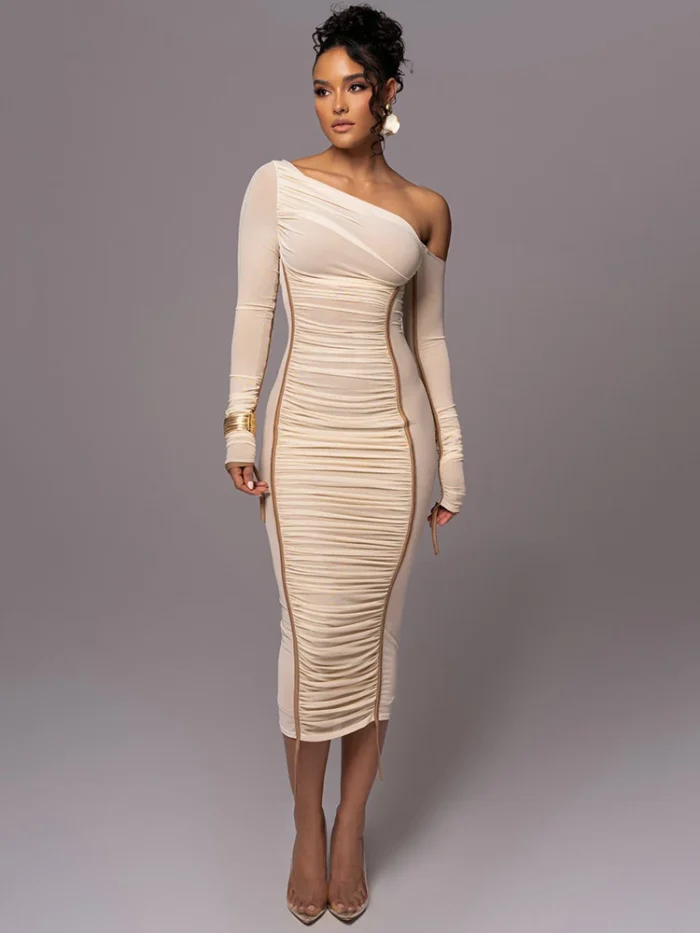 Mesh Ruched Midi Dress