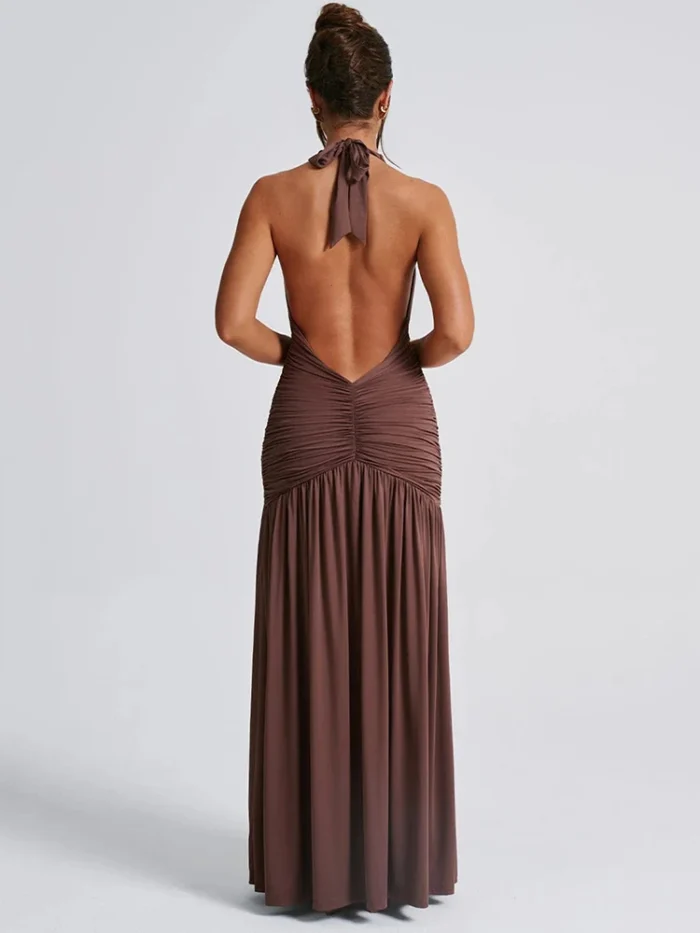 Brown Backless Maxi Dress