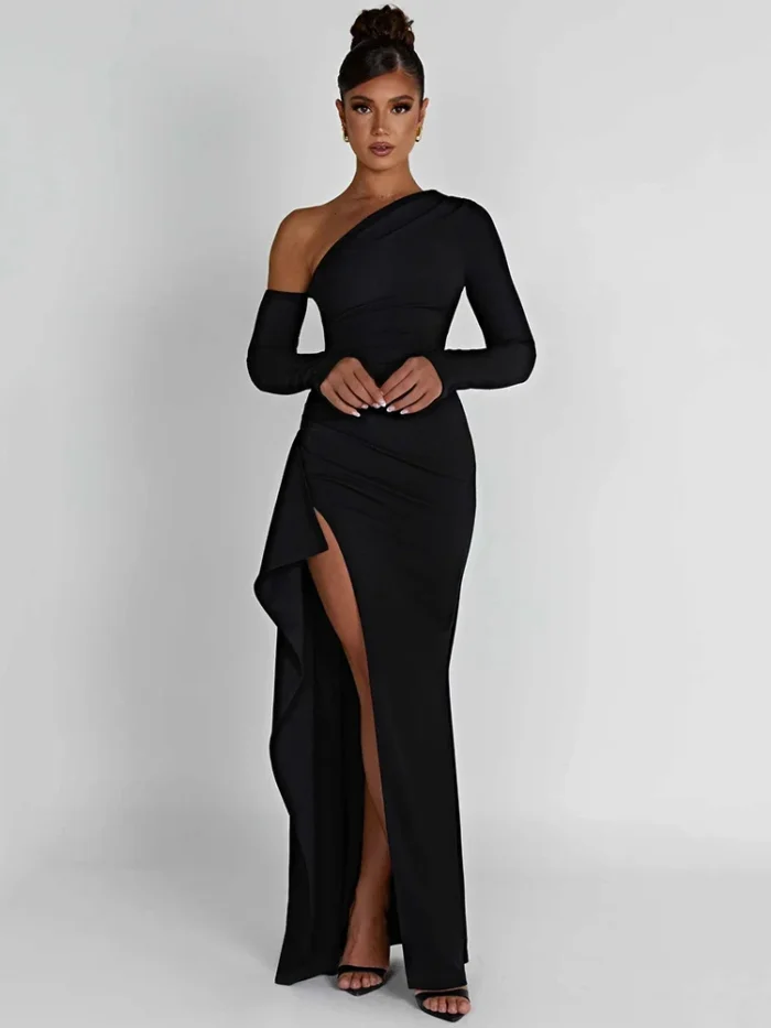 Long Sleeve One Shoulder Maxi Dress