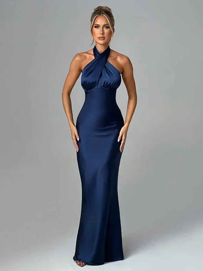 Blue Satin Maxi Dress