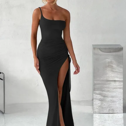 Black One Shoulder Maxi Dress