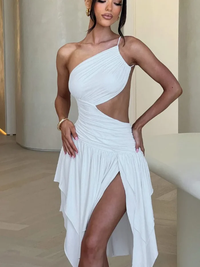 White One Shoulder Midi Dress