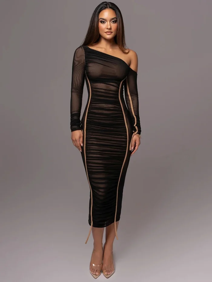 Black Mesh Dress Midi