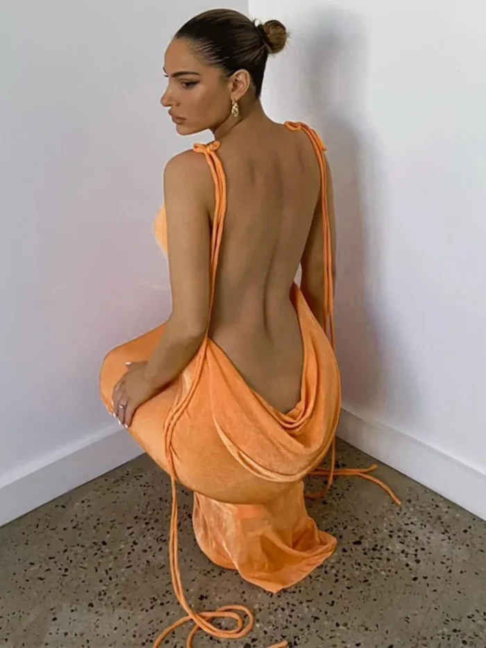 Orange Backless Maxi Dress