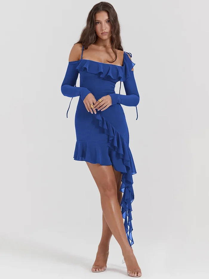 Blue Ruffle Mini Dress