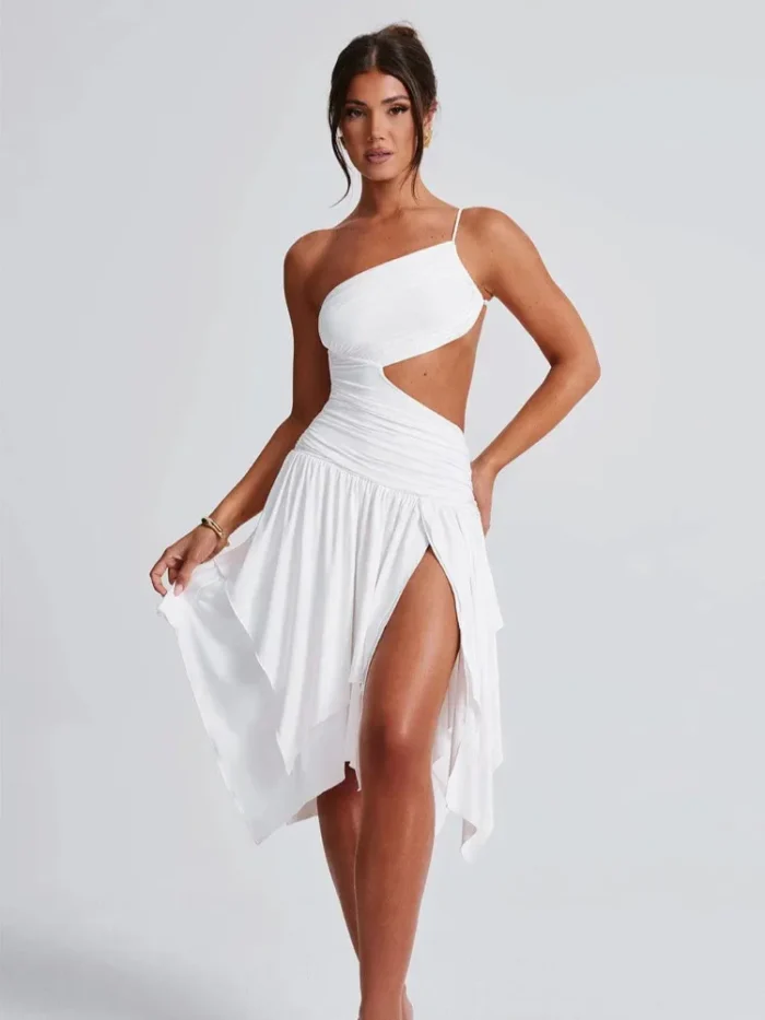 White One Shoulder Midi Dress