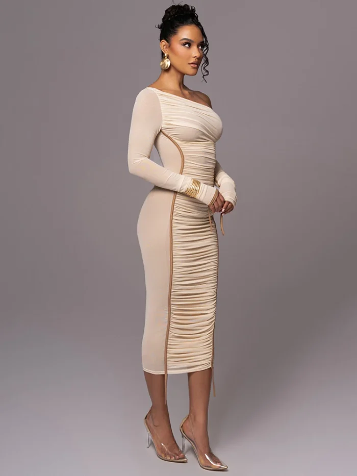 Mesh Ruched Midi Dress