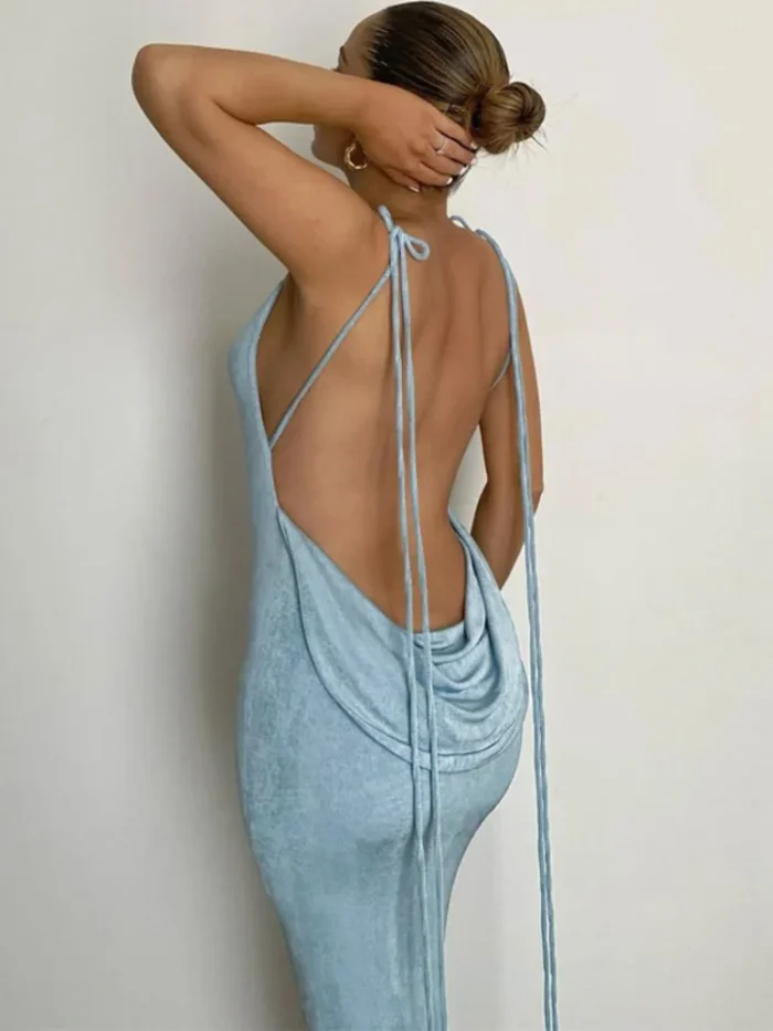 Blue Backless Maxi Dress